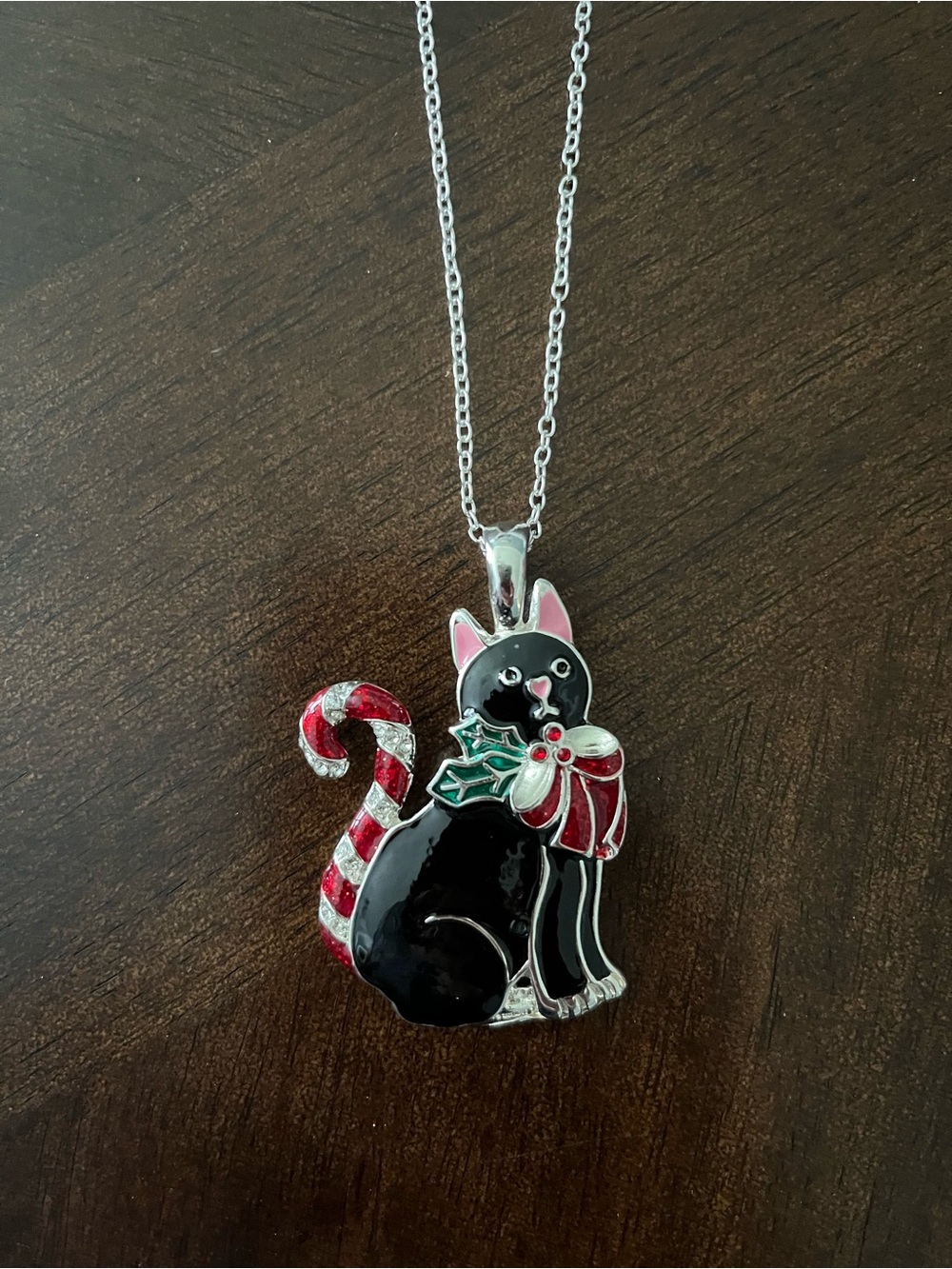Black Cat Necklace & Earrings with Red and Green Holiday Accents